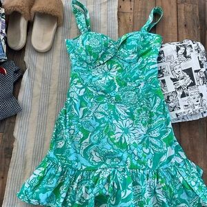 Lily Pulitzer Floral Green and Blue Sundress with attached shorts
